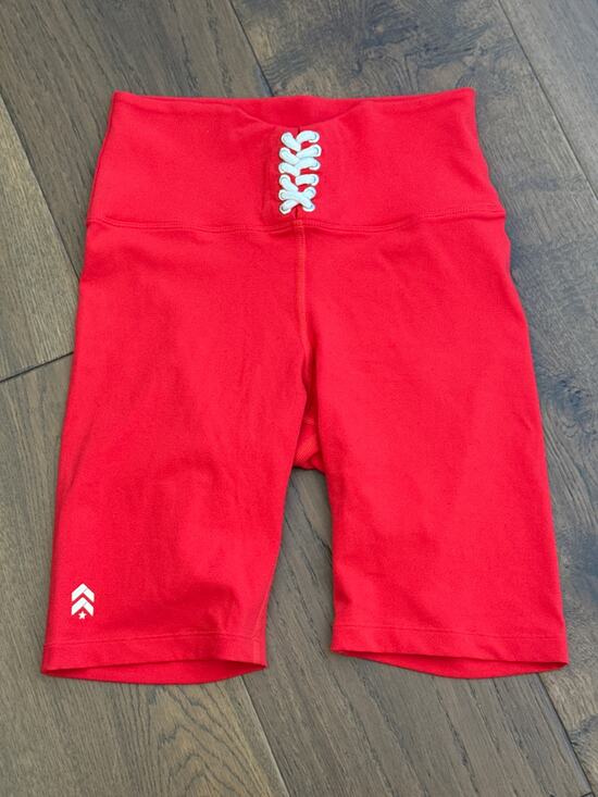 Barry's Pants - Barry's Fit Boot Camp Red Lace Up High Waisted Biker Short Red Women's Sz Small